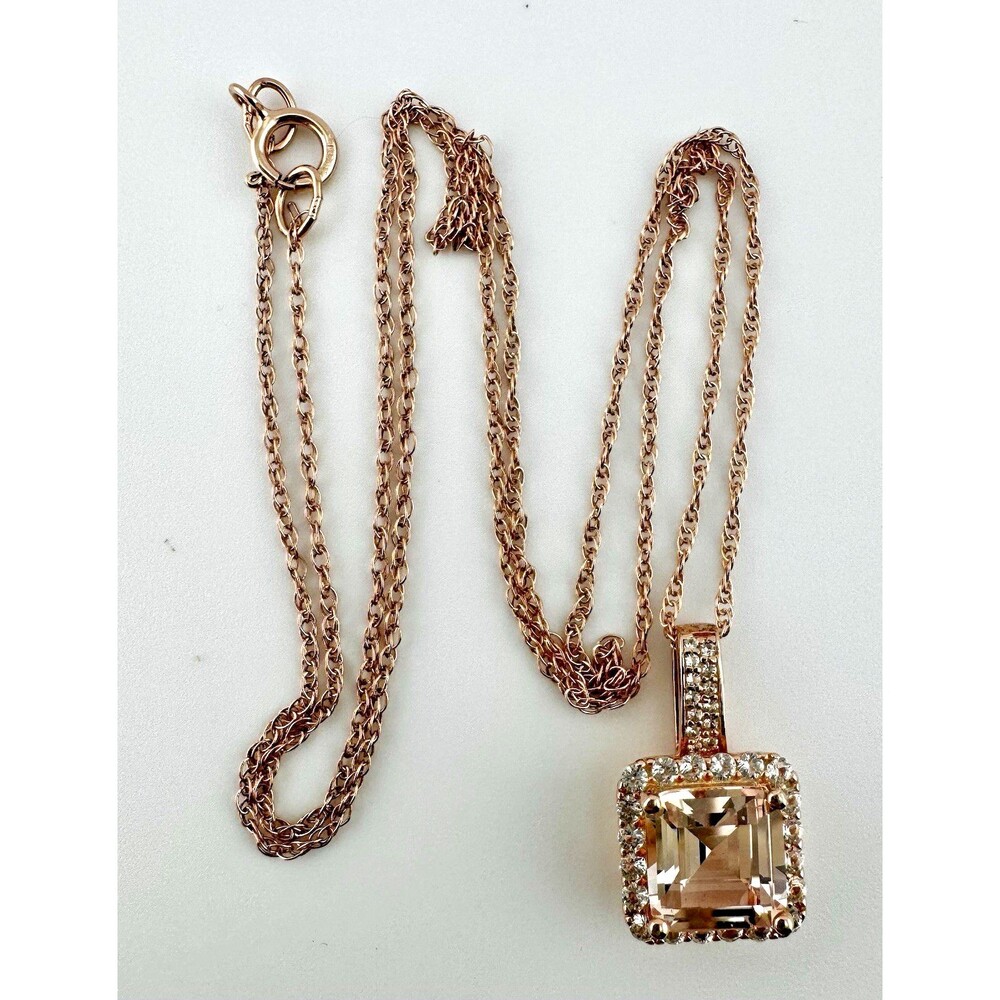 Vintage Pierre Meunier PM925 Rose Gold Vermeil Asscher Cut Halo Necklace 18"